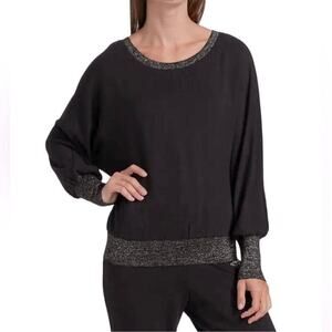 NWT Ramy Brook Hilary Metallic Trim Sweater Women's Black Gold Size Small